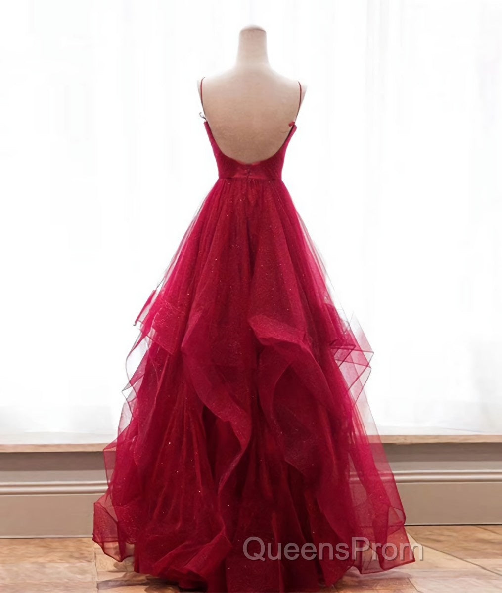 Burgundy v neck tulle long Evening Prom Dress, burgundy evening Dress Secondary image