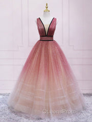 Burgundy V Neck Tulle Long Evening Prom Dress Burgundy Long Evening Dress