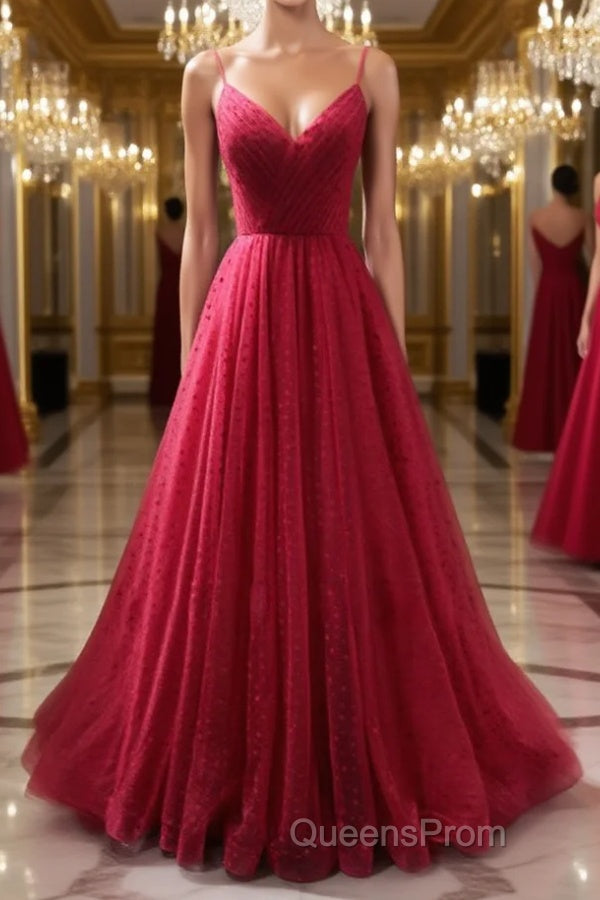 Burgundy v neck tulle long Evening Prom Dress, burgundy tulle formal Dress Main image
