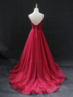 Burgundy v neck tulle long Evening Prom Dress, burgundy tulle formal Dress