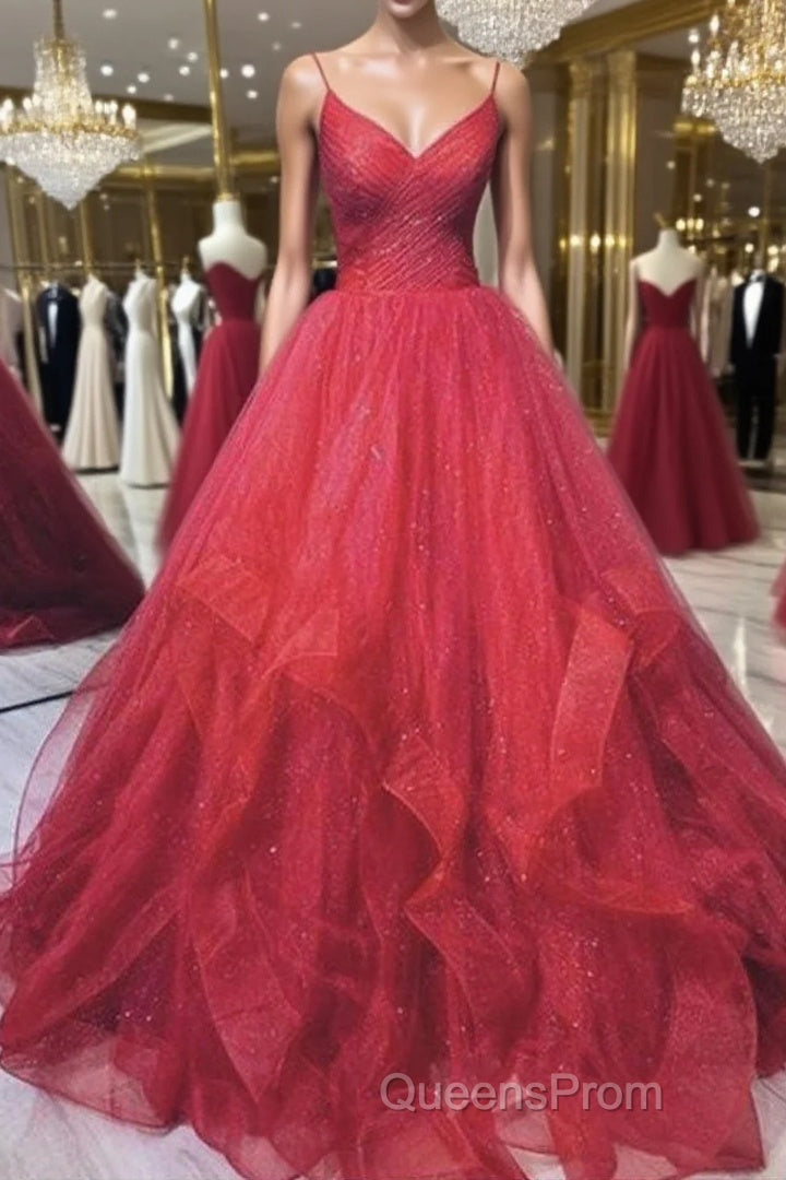 Burgundy v neck tulle long Evening Prom Dress tulle formal Dress Main image