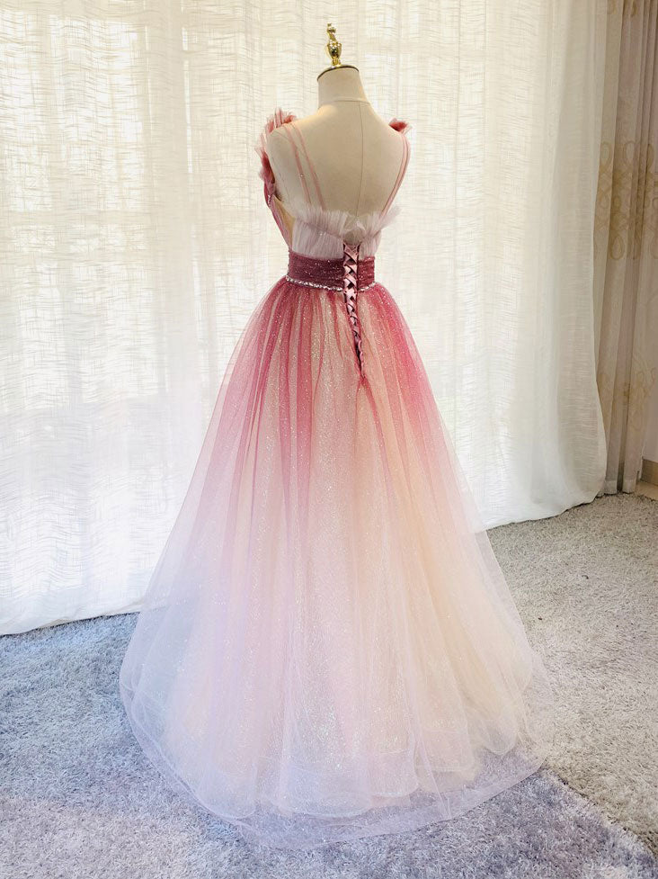 Burgundy V Neck Tulle Sequin Long Classy Prom Dress Burgundy Classy Dress
