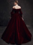 Burgundy Velvet Beads Long Classy Prom Dress, Burgundy Prom Dress