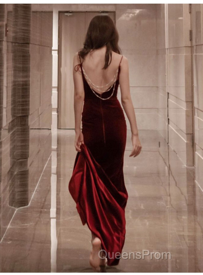 Burgundy Velvet Floor Length Mermaid Evening Prom Dress, Velvet Bridesmaid Dress Secondary image