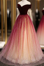 Burgundy Velvet Long A-Line Evening Dress, Off the Shoulder Evening Party Dress