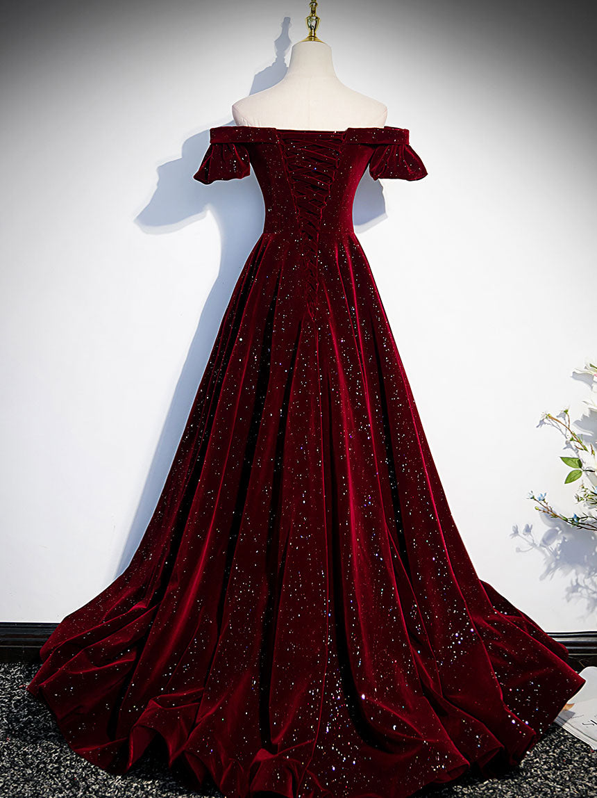 Burgundy Velvet Long Classy Prom Dress, Burgundy Long Classy Dress