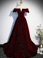 Burgundy Velvet Long Classy Prom Dress, Burgundy Long Classy Dress
