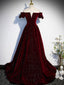 Burgundy Velvet Long Classy Prom Dress, Burgundy Long Classy Dress