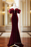 Burgundy Velvet Long Evening Prom Dress, Burgundy Off Shoulder Pearl Evening Dress