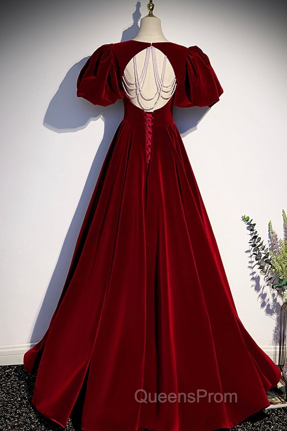 Burgundy Velvet Long Evening Prom Dress Evening Dress Secondary image