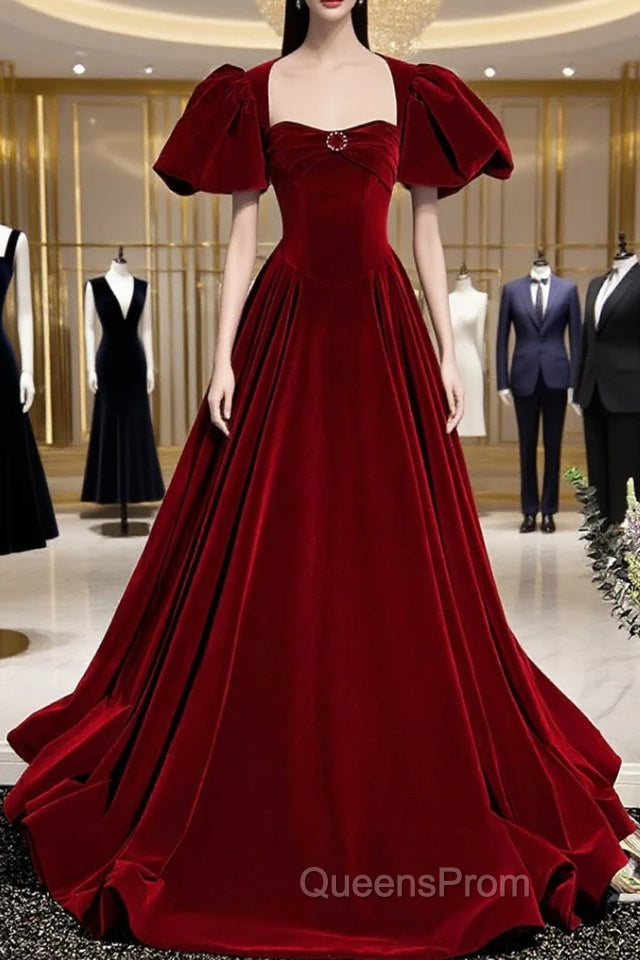 Burgundy Velvet Long Evening Prom Dress Evening Dress Main image