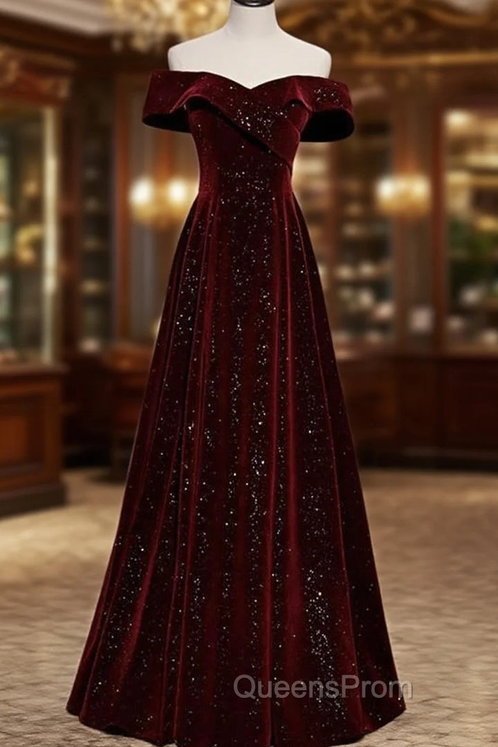 Burgundy Velvet Long Evening Prom Dress Evening Dress Main image