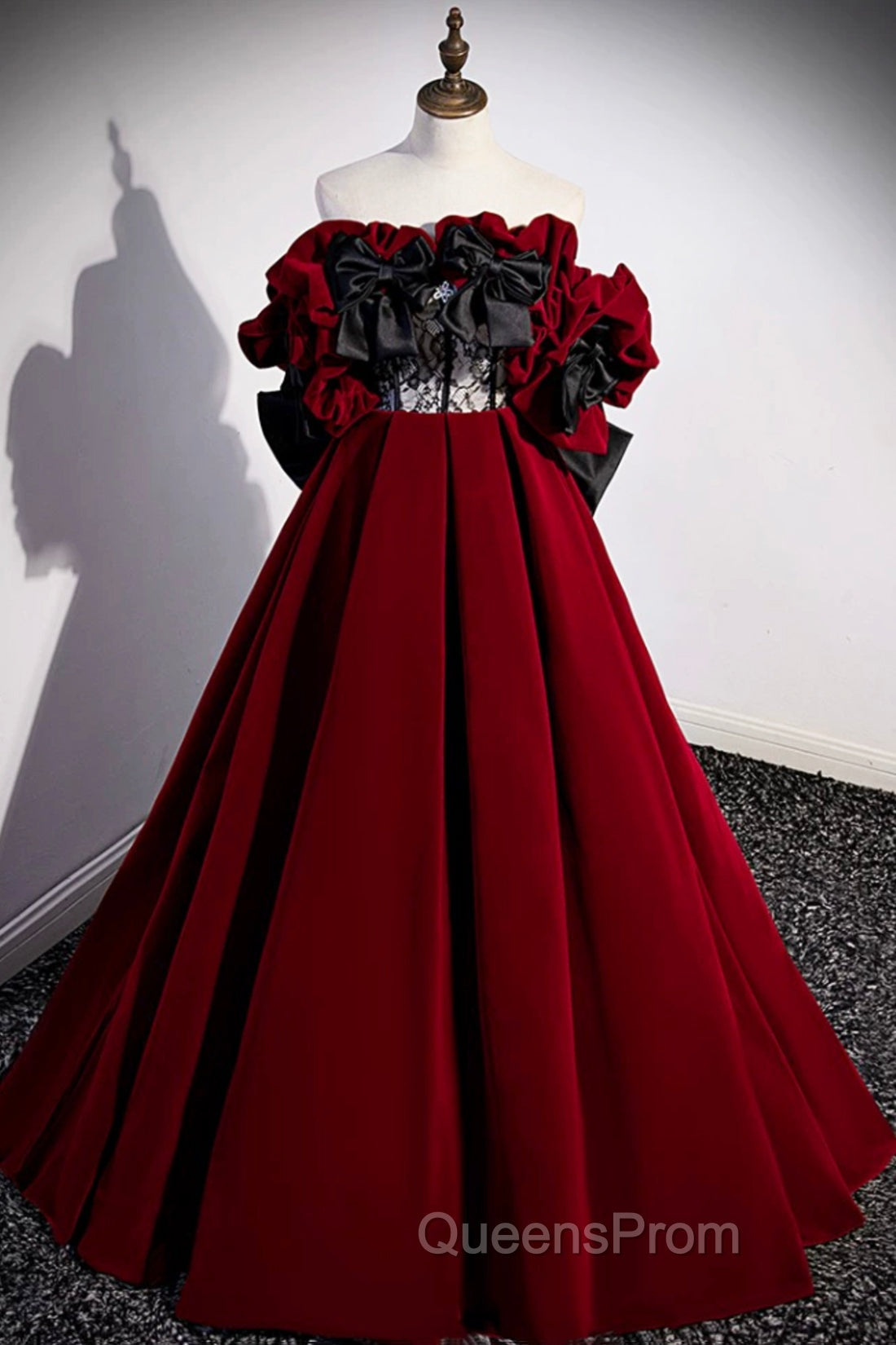 Burgundy Velvet Off the Shoulder Floor Length Evening Prom Dress Secondary image