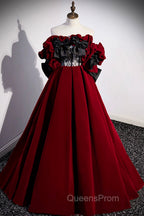 Burgundy Velvet Off the Shoulder Floor Length Evening Prom Dress