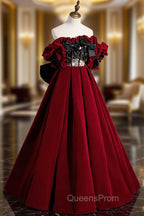 Burgundy Velvet Off the Shoulder Floor Length Evening Prom Dress