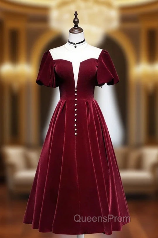 Burgundy Velvet Short Evening Prom Dress, Cute A-Line Party Dress Main image
