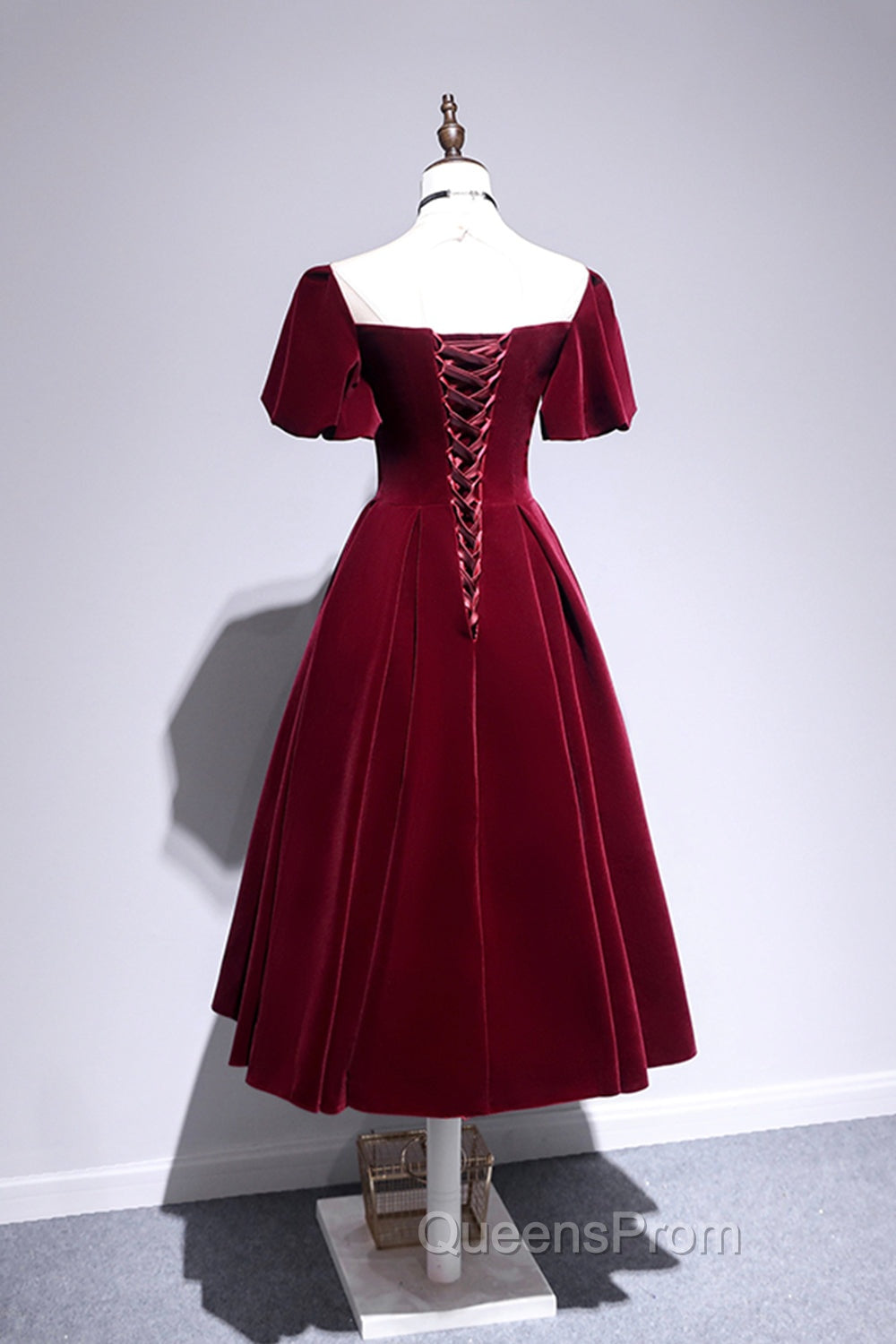 Burgundy Velvet Short Evening Prom Dress, Cute A-Line Party Dress