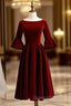 Burgundy Velvet Short Sleeve Bateau Neck Short Evening Prom Dress