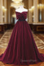 Burgundy Velvet Strapless Bow Evening Prom Dress