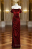 Burgundy Velvet Strapless Pleats Evening Prom Dress