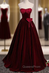 Burgundy Velvet Strapless Evening Prom Dress