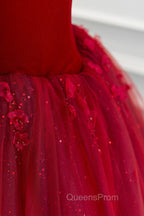 Burgundy Velvet Tulle Floor Length Evening Prom Dress, Lovely Evening Party Dress