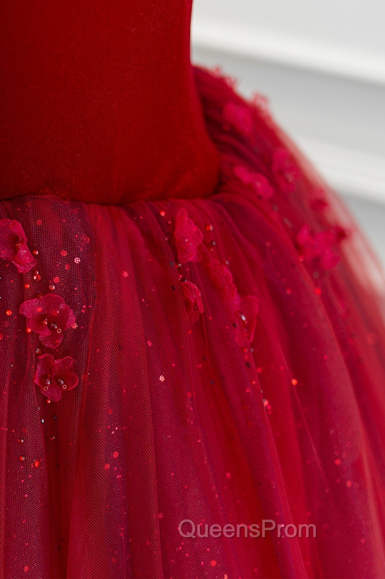 Burgundy Velvet Tulle Floor Length Evening Prom Dress, Lovely Evening Party Dress