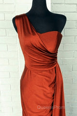 Burnt Orange Satin Bridesmaid Dress One Shoulder