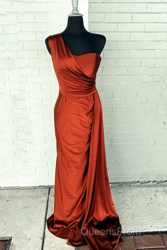 Burnt Orange Satin Bridesmaid Dress One Shoulder