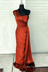 Burnt Orange Satin Bridesmaid Dress One Shoulder