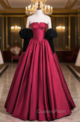 Burugndy Satin Strapless Black Velvet Long Sleeve Evening Prom Dress