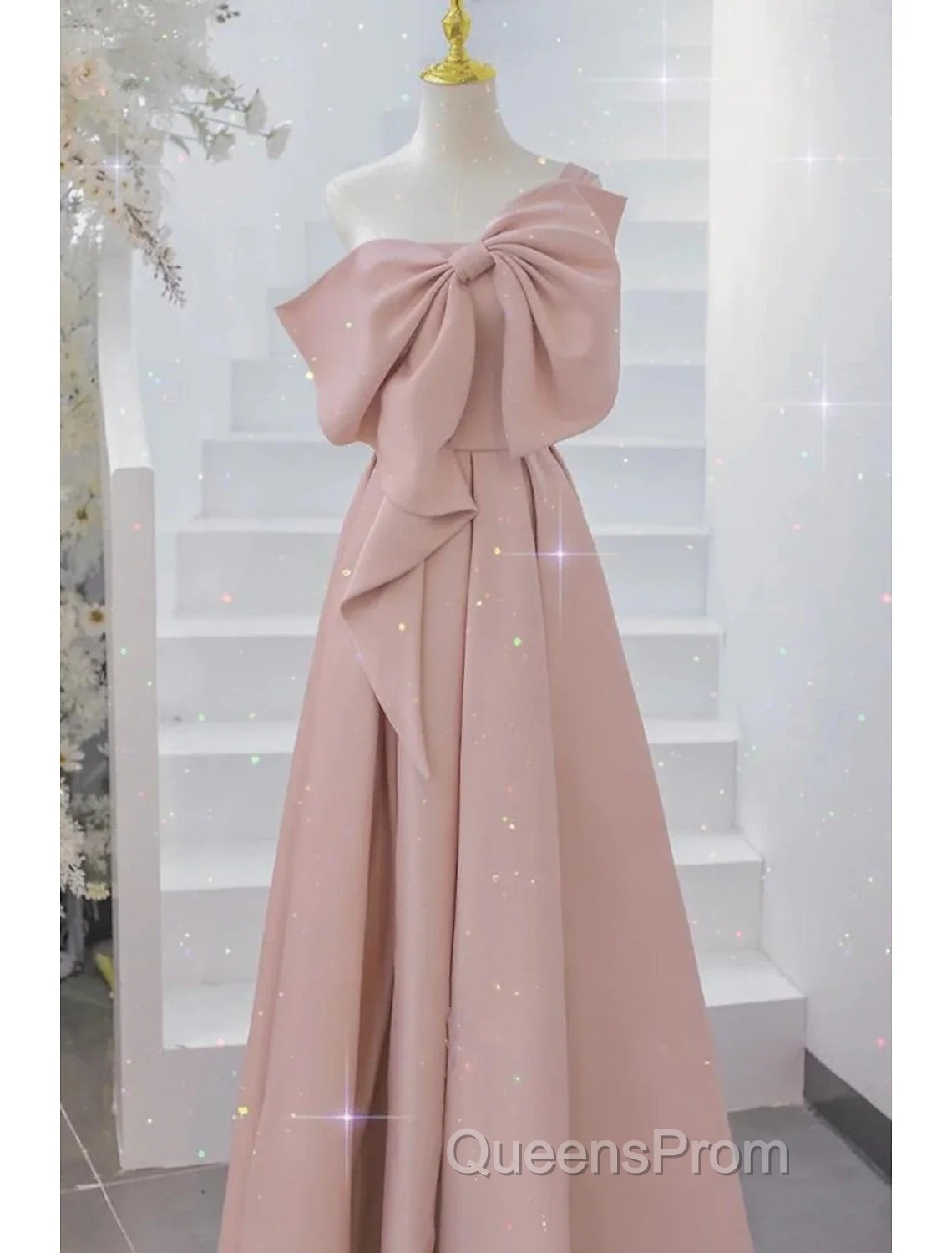 Buyishang Wedding Dress A-Line One Shoulder Sleeveless Floor Length Taffeta Bridal Gowns With Bow(s)