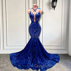 Sequins Royal Blue Sleeveless Mermaid Evening Prom Dress