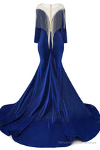 Deep V-neck Shiny Gray Prom Dresses Long sleeves Mermaid Evening Party Dresses