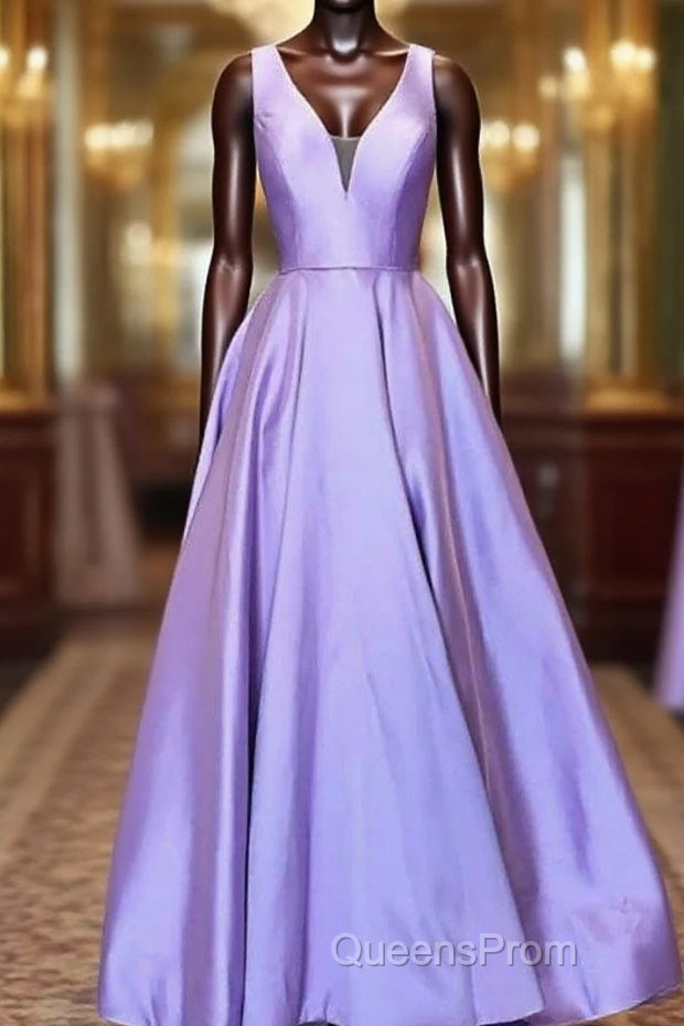 Simple Purple Satin Long Evening Prom Dress Purple Formal Dress, Graduation School Party Gown Main image