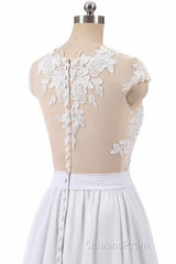 Cap Sleeve Appliques Chiffon A-line Wedding Dress
