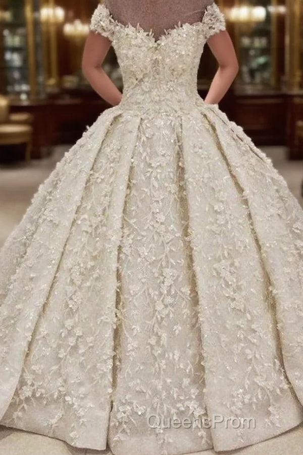 Cap sleeves Off the shoulder Lace Appliques Ball Gown Wedding Dress Main image