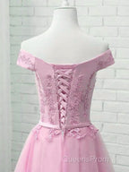 Cap Sleeves Short Pink Lace Evening Prom Dress, Short Pink Lace Formal Bridesmaid Dress