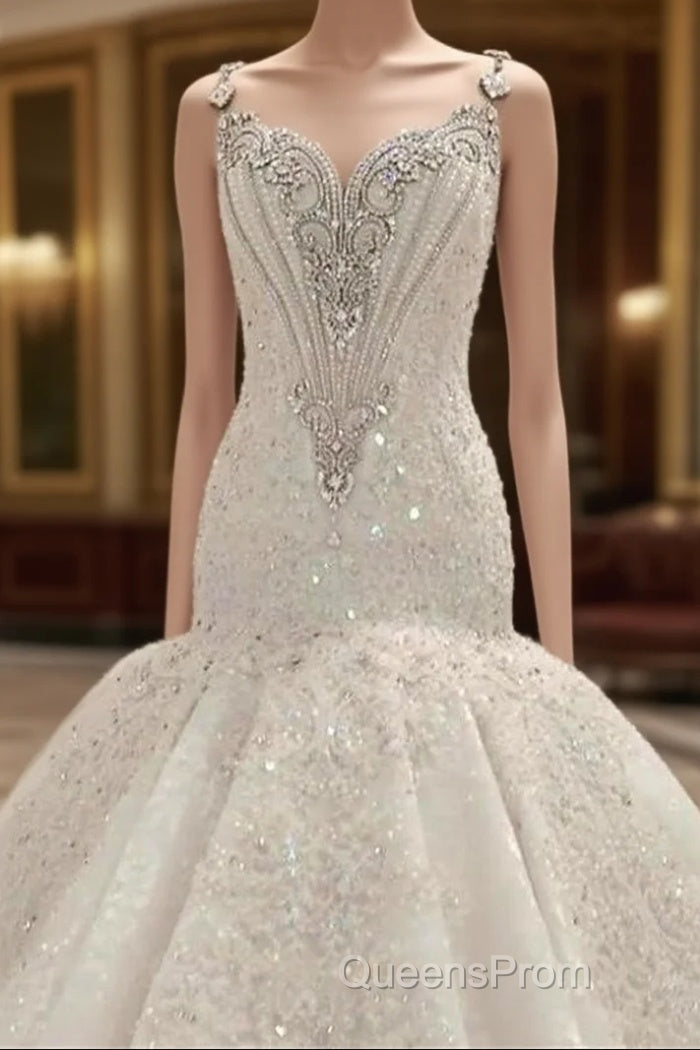 Cap Sleeves Sparkle Diamond Fit and Flare Wedding Dress Online Main image