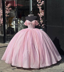 Carine | Glitter Off The Shoulder Pink Ball Gown Quinceanera Dress