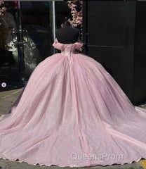 Carine | Glitter Off The Shoulder Pink Ball Gown Quinceanera Dress