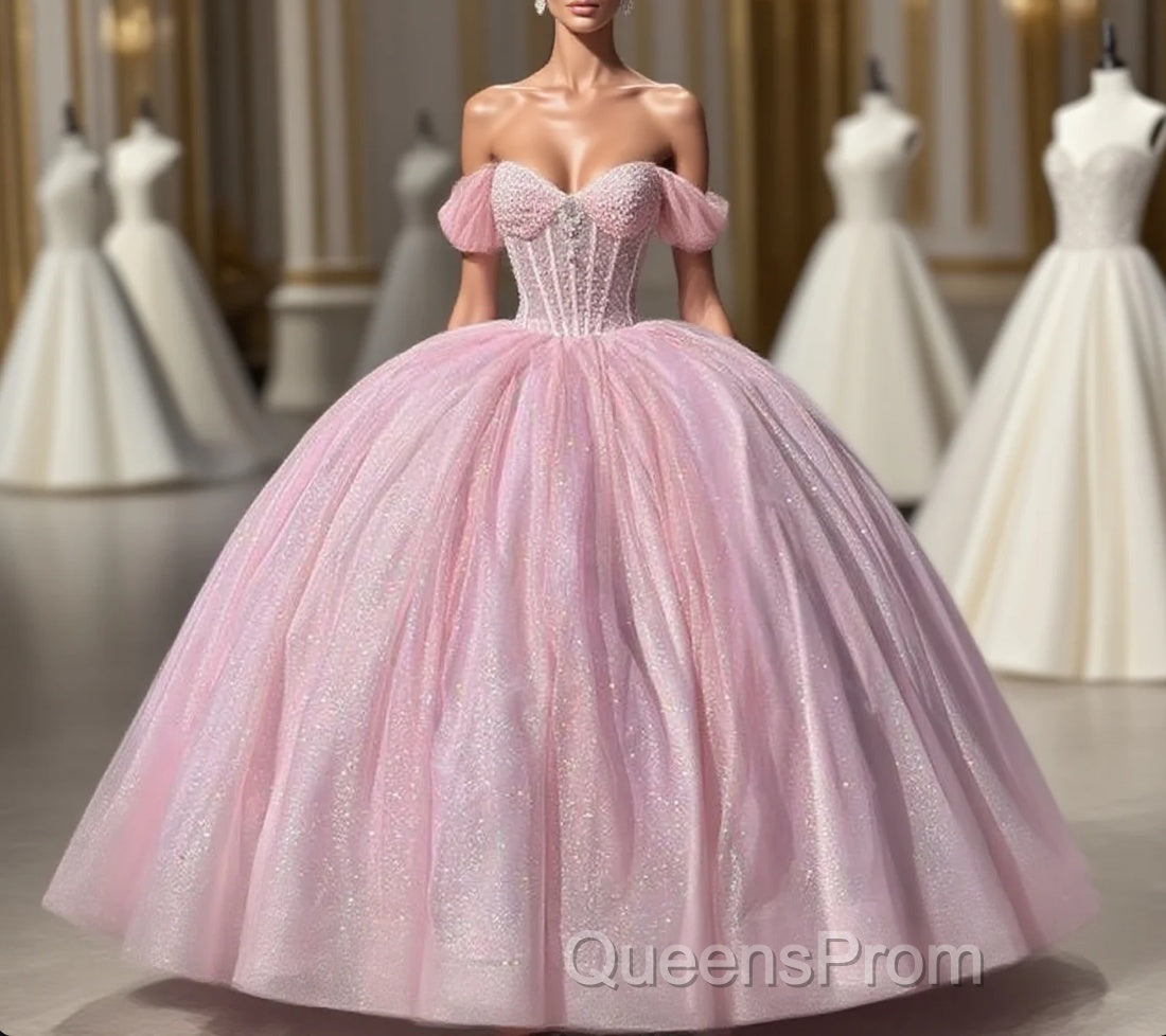 Carine | Glitter Off The Shoulder Pink Ball Gown Quinceanera Dress Main image