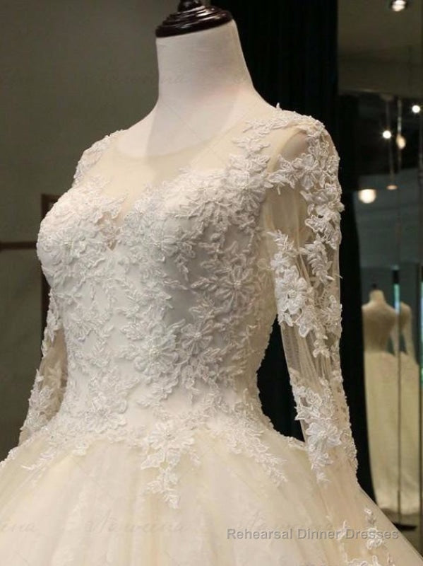 Cathedral Train Appliques Long Sleeve A-line Wedding Dresses Main image