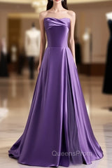 Causal Dark Purple Satin Strapless Evening Prom Dress