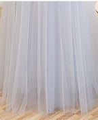 Gray A Line Off Shoulder Floor Length Evening Prom Dress, Lace Evening Dress