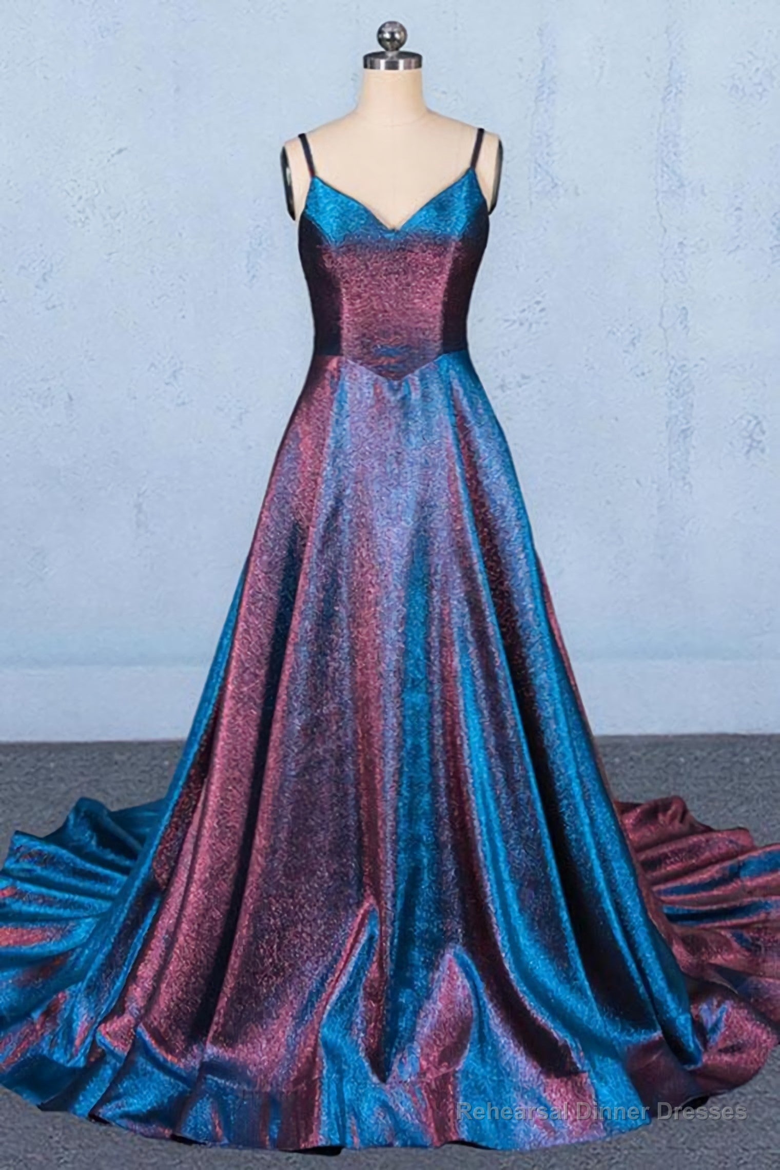 A Line V Neck Sleeveless Prom Dress, Spaghetti Straps Long Evening Dresses Main image
