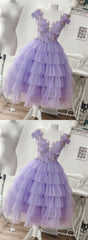 Purple Tulle Applique Short Homecoming Dress, Homecoming Dress