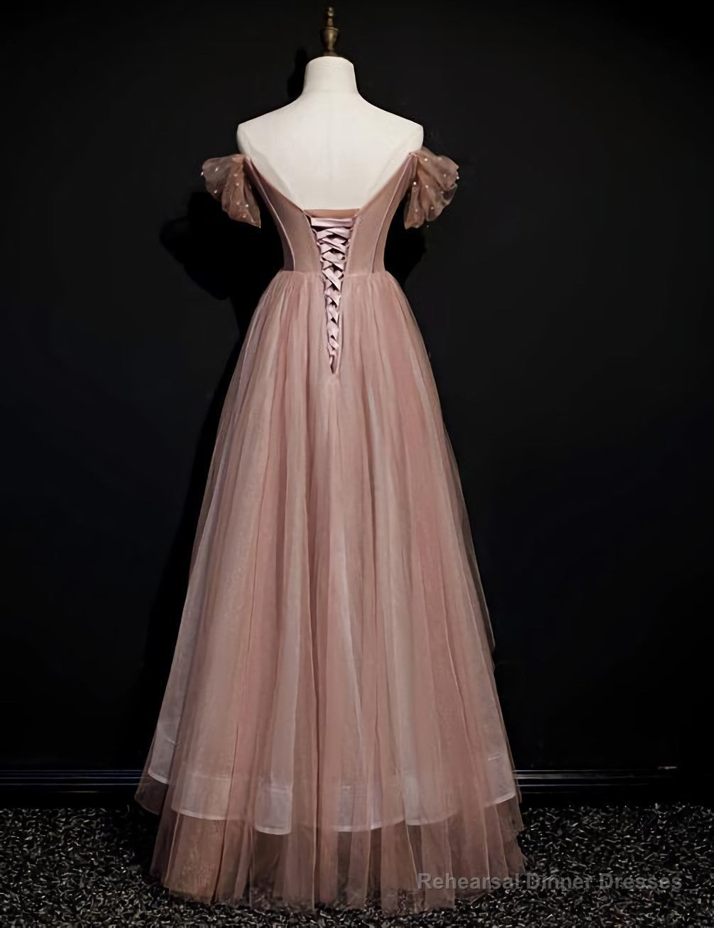 Dark Pink Tulle Beaded Layer Tulle Long Evening Dress, Charming Prom Dress Main image