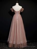 Dark Pink Tulle Beaded Layer Tulle Long Evening Dress, Charming Prom Dress