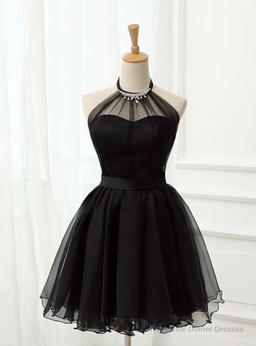 Sexy Black Lace Halter Long Sleeves Short Homecoming Dress Main image